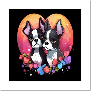 Boston Terrier Couple Valentine Posters and Art